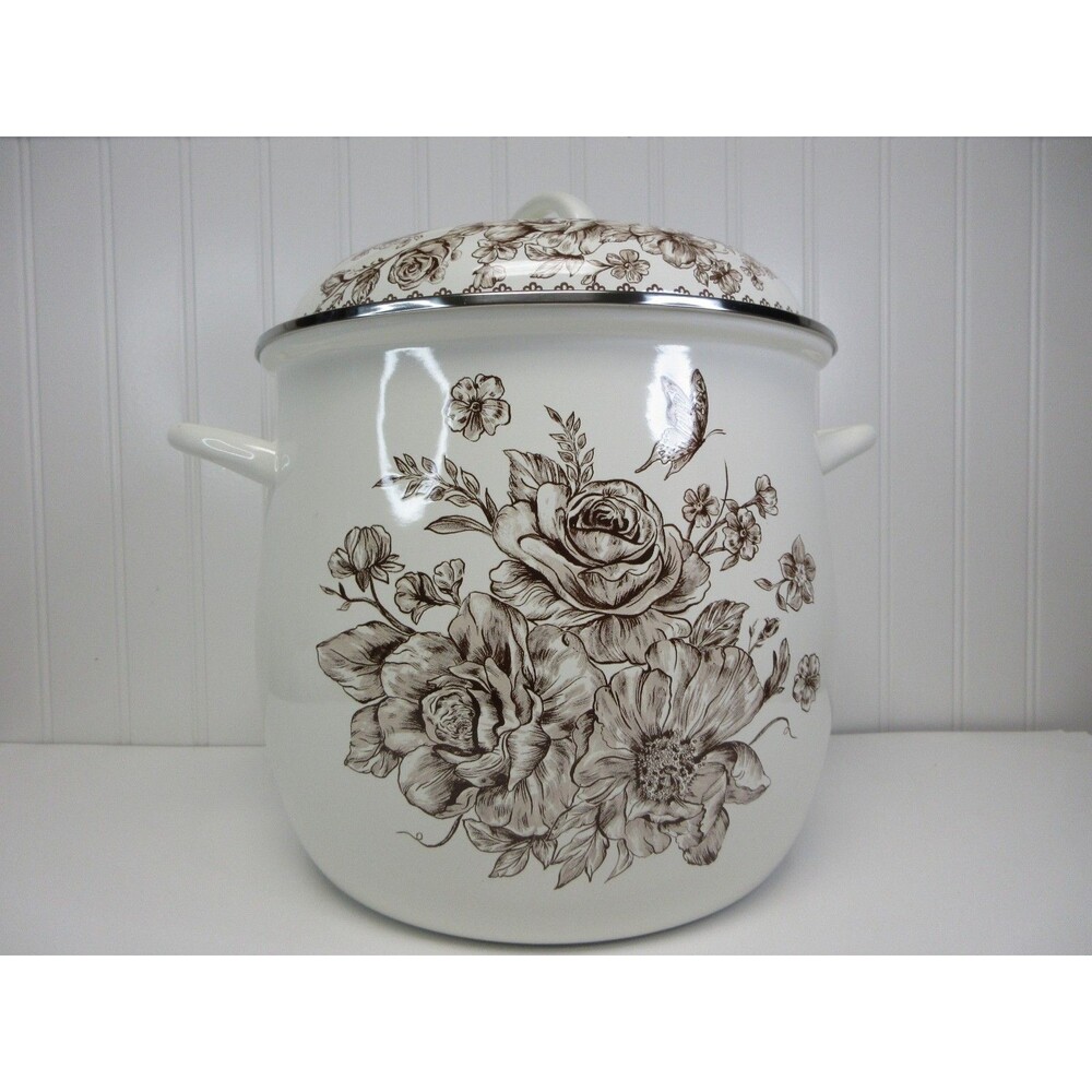 Pioneer Woman Enamel on Steel Stock Pot Agatha Brown Floral Fall Thanksgiving